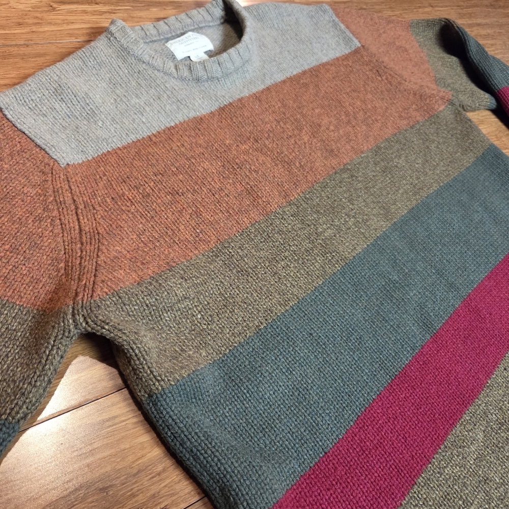 VTG American Eagle 100% Lambswool Colorblock Sweater | Earth Tones | L / G - Picture 4 of 15